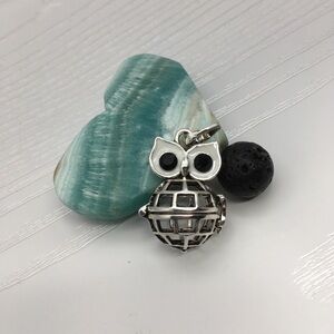 🦉Owl Aromatherapy Silver tone Locket.  Lava stone included.